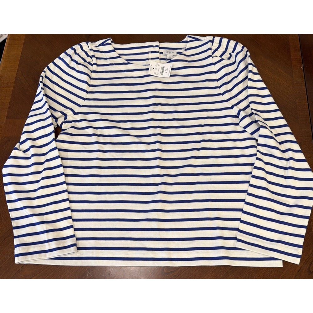 NWT J.Crew White & Navy Striped Long Sleeve Size L